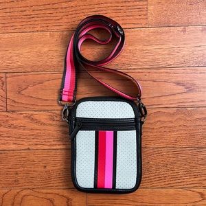 HAUTE SHORE perforated CASEY cream cellphone Crossbody w/striped strap